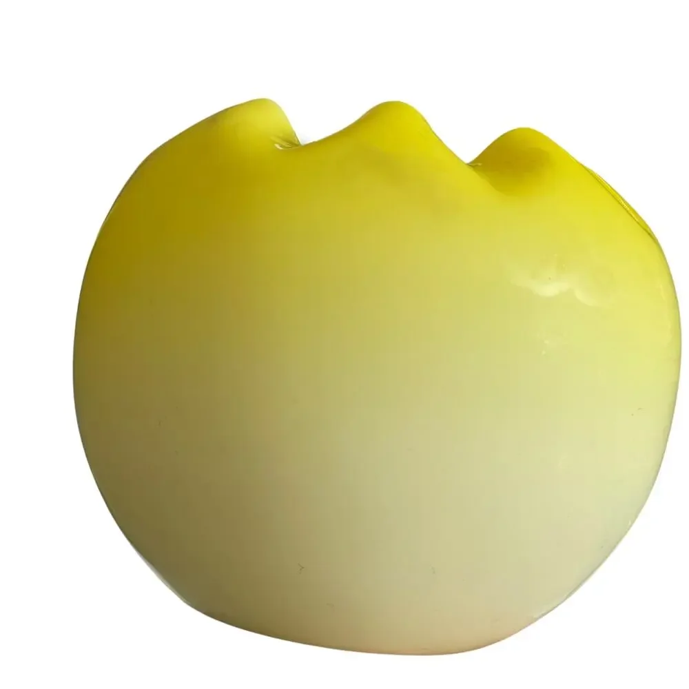 Vintage Victorian Rose Bowl Yellow Satin Glass Crimped Ombré Ruffled Vase READ